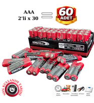Kingcell AAA Pil 1.5V Çinko Karbon 2’li x 30 = 60 Adet İnce Kalem Pil