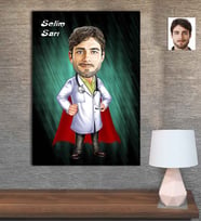 Kişiye Özel Karikatür Baskılı Ahşap Tablo Tıp Bayramı Acil Doktor-2  30x40