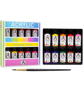 Mona Lisa Akrilik Boya Seti 10 Renk 40 ml. Tuval, Ahşap, Taş, Seramik ve Hobi Boyama İçin Yoğun Pigmentli Sanat Boyası Fırça Hediyeli Plastik Şişe 10lu Set