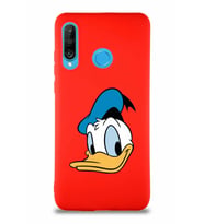 Huawei P30 Lite Soft Premier Kapak Donald Duck-B Tasarımlı Silikon Kılıf - Kırmızı (Şeffaf)