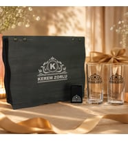 Kişiselleştirilebilir Hediye Ahşap Kutulu Rakı Seti – 2’li Bardak + Çakmak - Premium Set