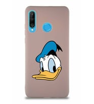 Huawei P30 Lite Soft Premier Kapak Donald Duck-B Tasarımlı Silikon Kılıf - Pudra (Şeffaf)