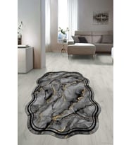 Dijital Baskılı Kaymaz Taban Yıkanabilir Lazer Kesim Salon Halısı Yolluk NLZR-HT-793 (Gri)