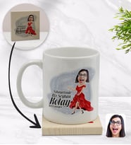BK Gift Kişiye Özel Kadın Nihayetinde Karikatürlü Beyaz Kupa Bardak ve Ahşap Bardak Altlığı Hediye Seti - Model 1