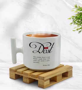 BK Gift Kişiye Özel Mânâ Dost Tasarımlı T Kulplu Beyaz Middle Kupa Bardak-1