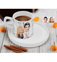 BK Gift Kişiye Özel Sunum Tabaklı Sevgililer Karikatürlü Kahve Fincanı-16, Sevgiliye Hediye, Aileye Hediye