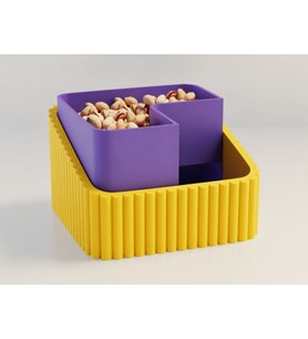 3D Baskı Fıstık Kasesi - Çift Hazneli Kabuk Ayırıcı Sunum Kasesi - Sarı Mor