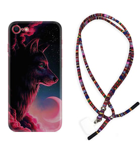 Apple iPhone 5 6 7 8 Plus Se XR Kılıf Boyun Asklı Rasta Silikon Wolf and Moon 1380