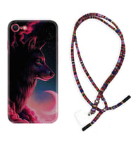 Apple iPhone 5 6 7 8 Plus Se XR Kılıf Boyun Asklı Rasta Silikon Wolf and Moon 1380