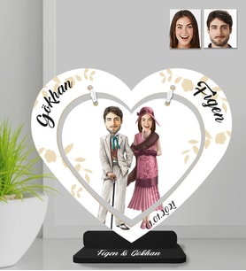 Kişiye Özel Kalpli Çiftler Ahşap Biblo-7