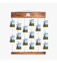 Ahşap İpli Mandallı Saatli 15 adet 6x8 intax Fotoğraf Baskılı Duvar Çerçevesi - 50x60cm