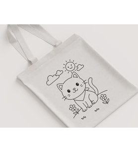 Kedi Çiçekler Arasında Desenli Kız Çocuk Omuz Çantası Hediyelik Boyanabilir Ham Bez Çanta