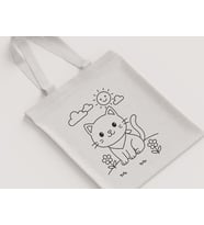 Kedi Çiçekler Arasında Desenli Kız Çocuk Omuz Çantası Hediyelik Boyanabilir Ham Bez Çanta
