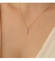 925 Ayar Gümüş Kalp Detay Taşlı Minimal Anahtar Kolye  (Altın)