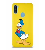 Samsung Galaxy M11 Soft Premier Kapak Donald Duck-D Tasarımlı Silikon Kılıf - Sarı (Şeffaf)