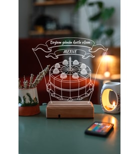 Kişiye Özel 3D 16 Renk Dekoratif Led Doğum Günü Pastası Lamba