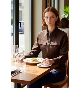 Gabardin Dokuma Fermuar Detaylı Kadın Gömleği Uzun Kollu Regular Kesim Şıklık Ve Konfor Şık