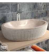 Sipahi Marble Bej Mermer Dışı Taramalı Oval Lavabo