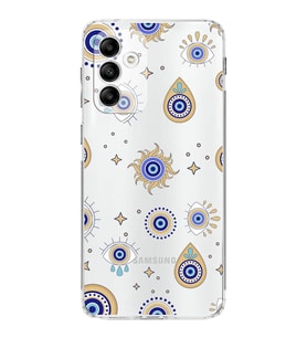PrintiFy Samsung Galaxy M13 ile Uyumlu Nazar Boncuğu 5  Kamera Korumalı Şeffaf Silikon Kılıf