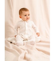 Jakarlı Baskılı, Bebe Yakalı, Patikli Bebek Tulum (1-3 / 3-6 / 6-9 / 9-12 Ay) (Ekru)