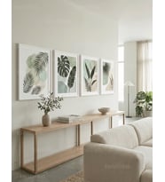 Minimalist Botanik Yaprak Temalı 4’lü Ahşap Çerçeveli Tablo Seti