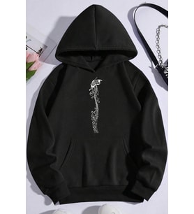 Unisex Oversize Butterfly Song Baskılı Sweatshirt (Siyah)