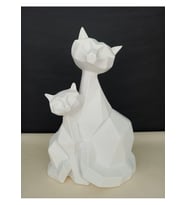 Yavrulu Kedi Heykel Obje, Yüksek Kaliteli Malzeme El Yapımı İkili Kedi Beyaz Obje, Ev Dekoru, Hediyelik Ev Dekoru (15,7x25)