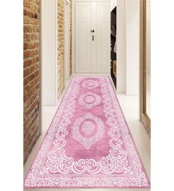 Dijital Baskılı Kaymaz Taban Yıkanabilir Modern Yolluk Ve Koridor Halısı NDU-SD-390 (Pembe)