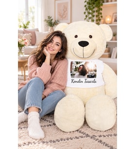 180 cm Kendin Tasarla Tişörtlü Tatlım Peluş Ayıcık (%100 Yerli) (Krem)
