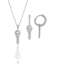 Gümüş rodyumlu zirkon taşlı anahtar kolye ve küpe ikili set SGTL11880RODAJ