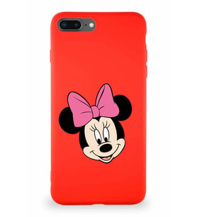 Apple iPhone 8 Plus Soft Premier Kapak Minnie Mouse-C Tasarımlı Silikon Kılıf - Kırmızı (Şeffaf)