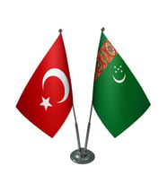 Masa Üstü Türkmenistan Bayrağı Türk Bayrağı İkili Krom Direk Masa Bayrak Seti