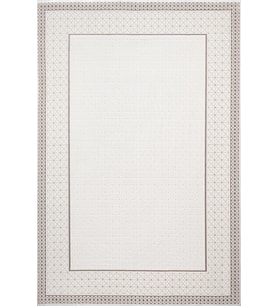 Krem Bej Kahverengi Geometrik Çerçeveli Modern Kaymaz Taban Makinede Yıkanabilir Salon Halısı Dijital Baskı