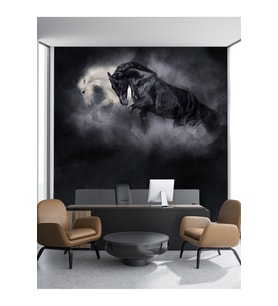 Dreamwall 3D Atlar Desenli Isı Ve Ses Yalıtımlı Sağlıklı Tekstil Duvar Kağıdı (Siyah & Beyaz)