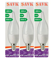 (3 Adet) Şavk 5,5W (37W) Sarı Işık (3000K) E14 Duylu (İnce Duy) Led Kıvrık Ampul