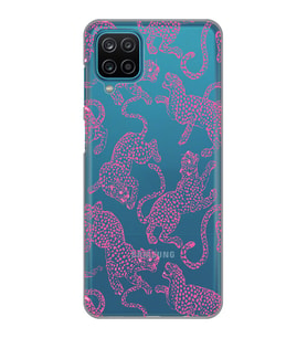 Samsung Galaxy A12/M12 Uyumlu Pembe Leopar Desenli Şeffaf Telefon Kılıfı