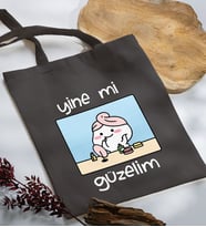 BK Gift Yine Mi Güzelim Tasarımlı Antrasit Kumaş Bez Çanta, Baskılı Omuz Çantası, Alışveriş Çantası, Anneye Hediye-1