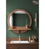 Antik Ahşap Desenli Dekoratif Ayna Raflı Askılıklı Banyo Oda Lavabo Wc Dresuar Koridor Konsol Mutfak Makyaj Aynası Yn-102