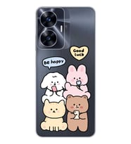 Realme C55 Uyumlu Sevimli Ayıcıklar Desenli Şeffaf Telefon Kılıfı