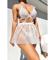 HotFlirt NL 3616 Yıldız Desenli Beyaz Mini Gecelik