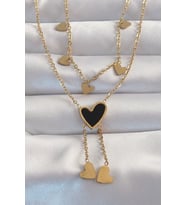 316L Çelik Gold Renk Mineli Çoklu Kalp Kolye 5886 - SSSSSS5293-3259