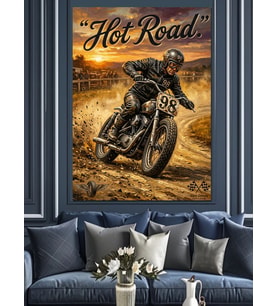 Hot Road Motosikletli Hız Sürücüsü Dekoratif Kanvas - Mdf Ahşap Tablo
