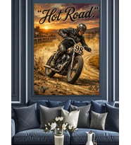 Hot Road Motosikletli Hız Sürücüsü Dekoratif Kanvas - Mdf Ahşap Tablo