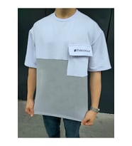 Unisex Torba Cep Detaylı Parçalı T-Shirt - Gri