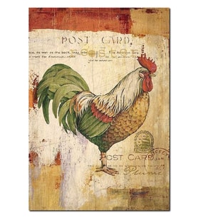 Ahşap Tablo Kart Postalda Yeşil Horoz Görseli (35x50 Cm Boyut)