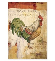 Ahşap Tablo Kart Postalda Yeşil Horoz Görseli (35x50 Cm Boyut)