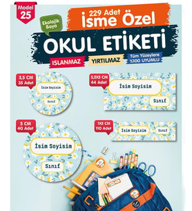 Okul Etiketi Kalem Defter Etiketi Özel İsim Yazılabilen Etiket- İsim Etiketi-OE25