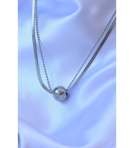 316L Çelik Çift Zincirli Gümüş Renk Topçuk İtalyan Model Kolye 5886 - ETC1930-9324