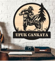 Kişiye Özel Motocross Doğa Motorsiklet Temalı Ahşap Duvar Tablo