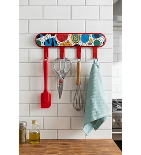 Metal 4 Kancalı Yapışkanlı Anahtarlık Banyo Mutfak Havlu Askısı Kırmızı